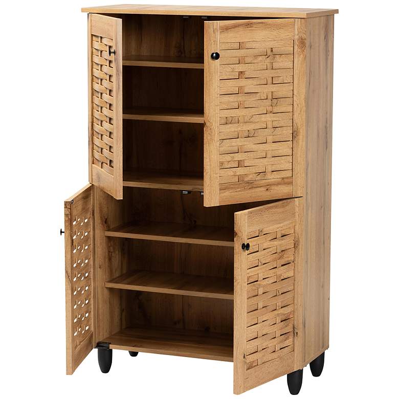Image 5 Winda 30" Wide Oak Brown Wood 4-Door Shoe Storage Cabinet more views