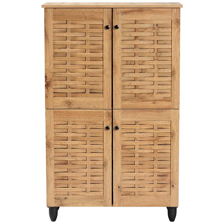 Image 6 Winda 30" Wide Oak Brown Wood 4-Door Shoe Storage Cabinet more views