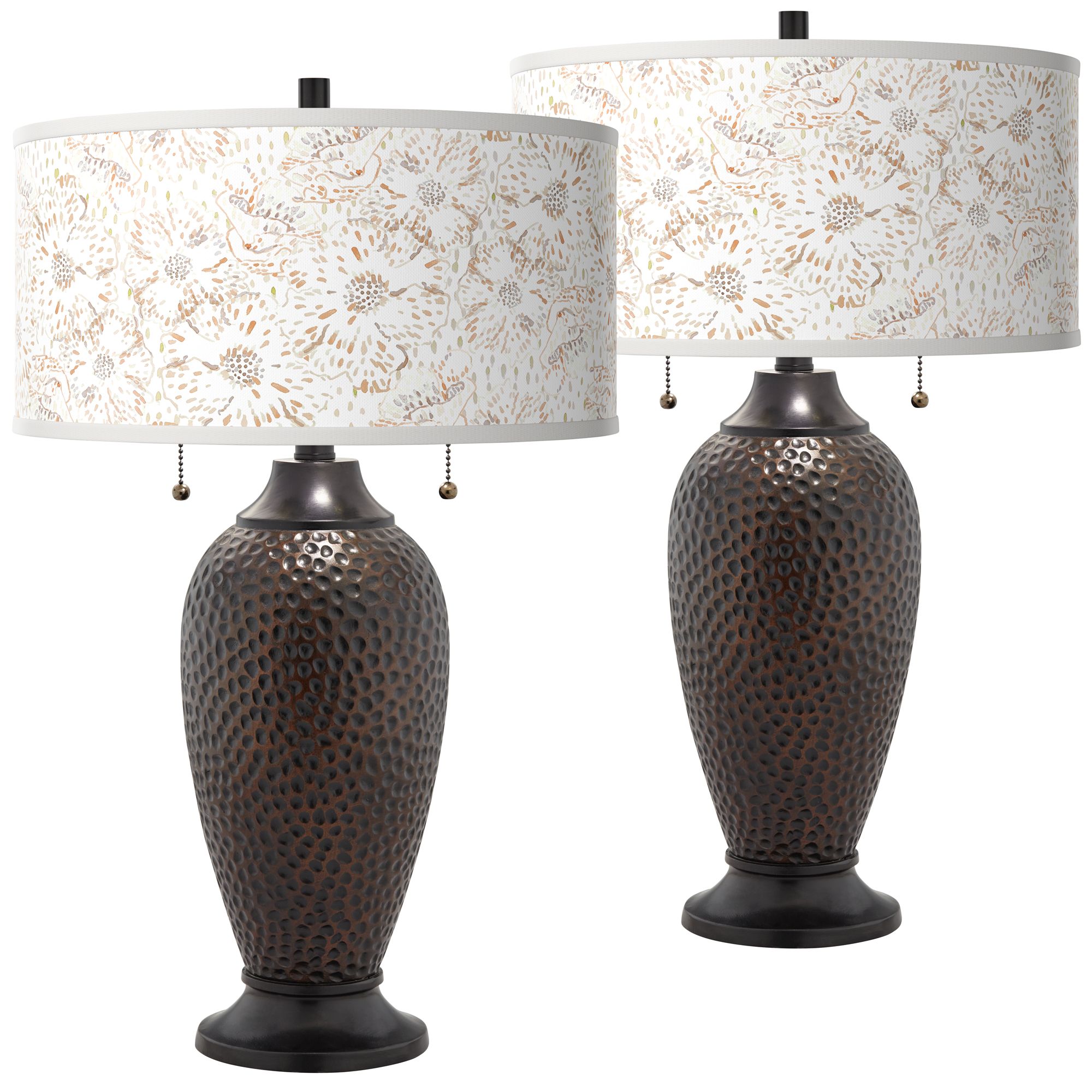 Metal Weave Zoey Hammered OilRubbed Bronze Table Lamps Set of 2