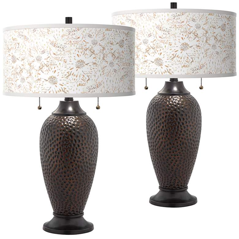 Image 1 Windflowers Zoey Hammered Oil-Rubbed Bronze Table Lamps Set of 2