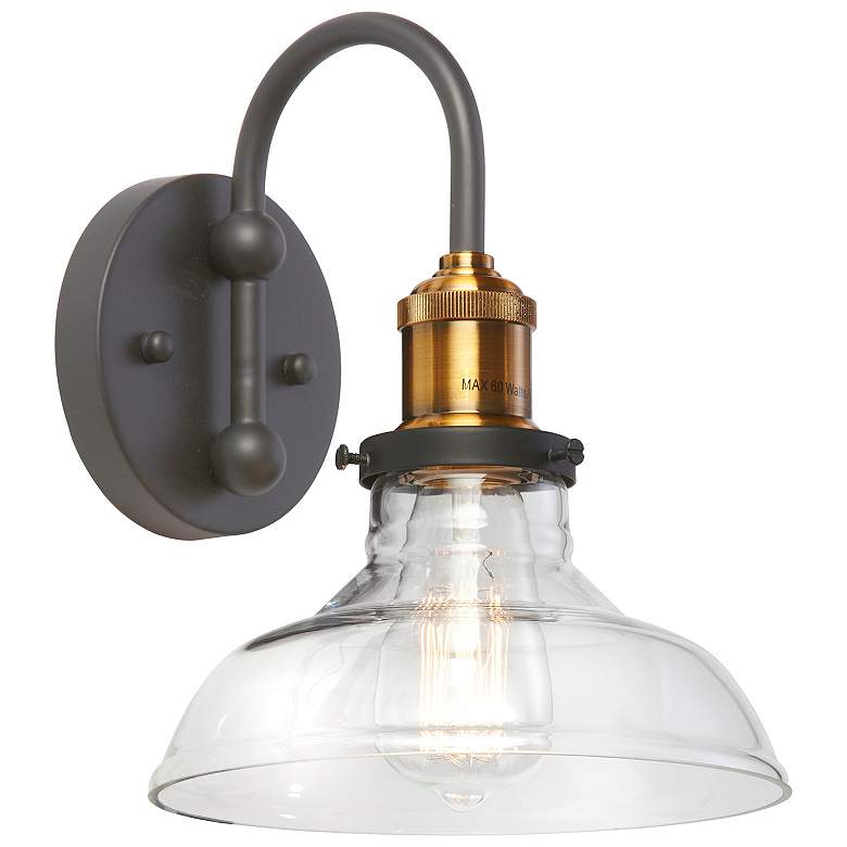 Image 2 Windford 10" High Black and Antique Brass Wall Sconce
