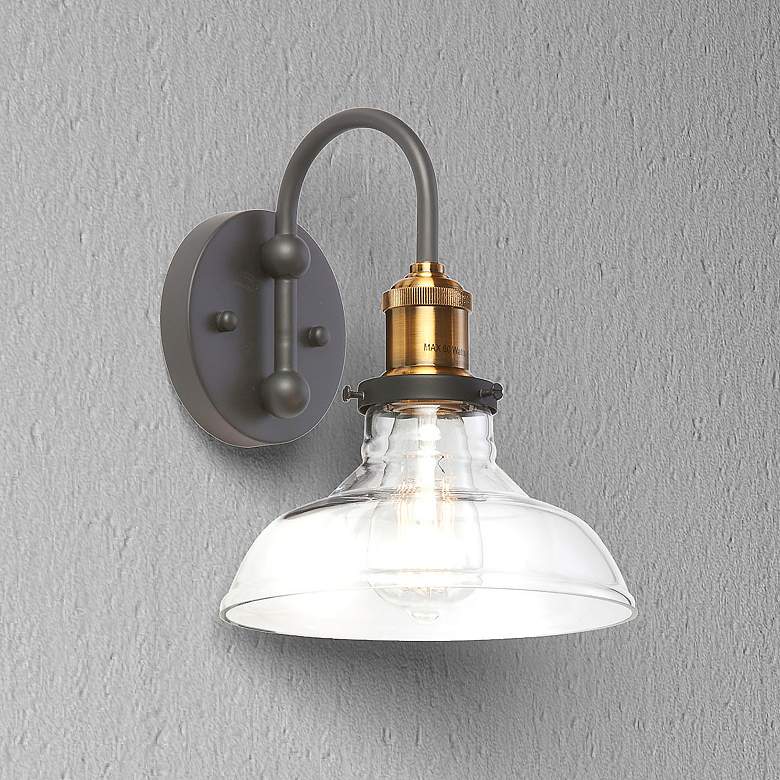 Image 1 Windford 10" High Black and Antique Brass Wall Sconce
