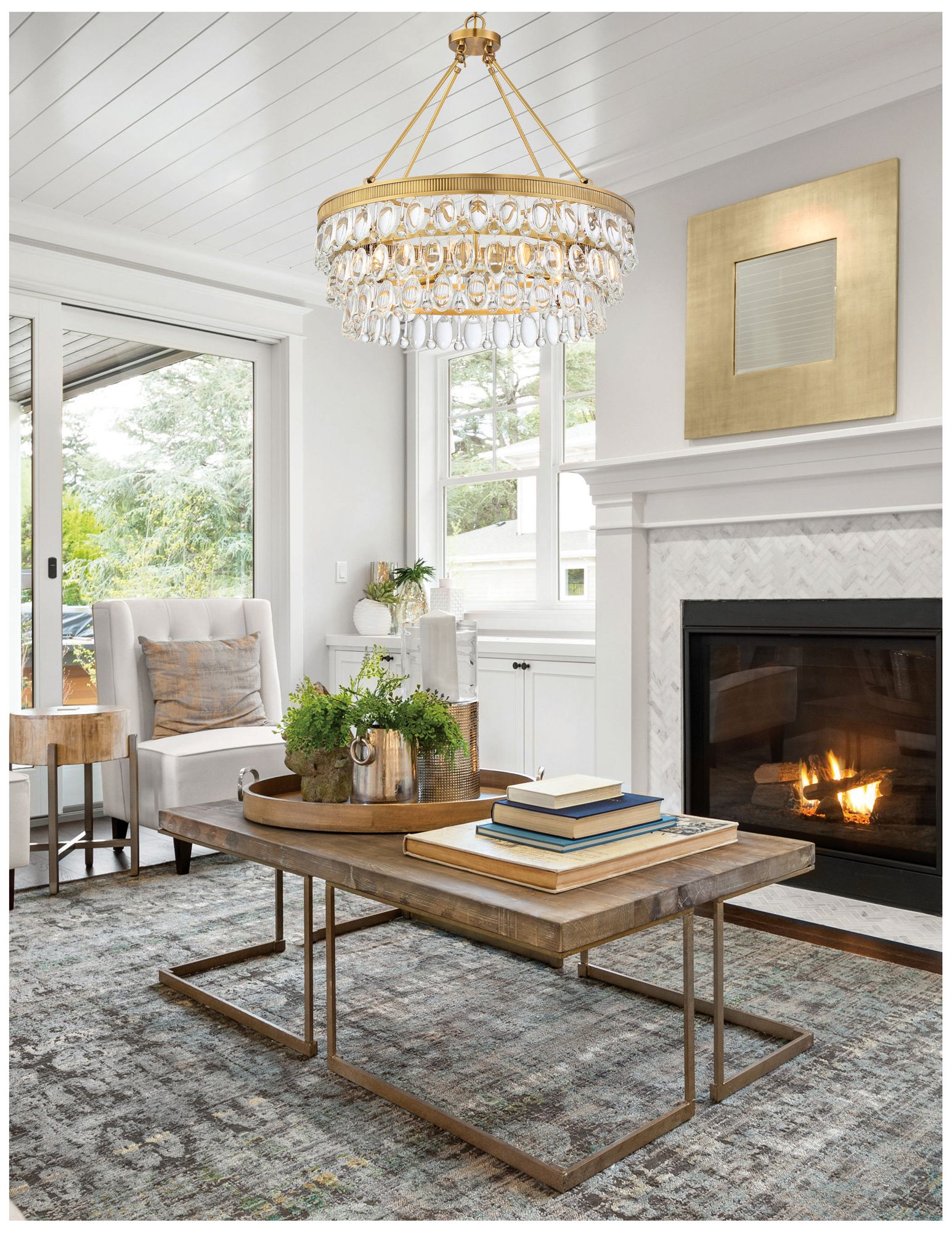 Windham 28" Wide Warm Brass Crystal 6-Light Pendant in scene