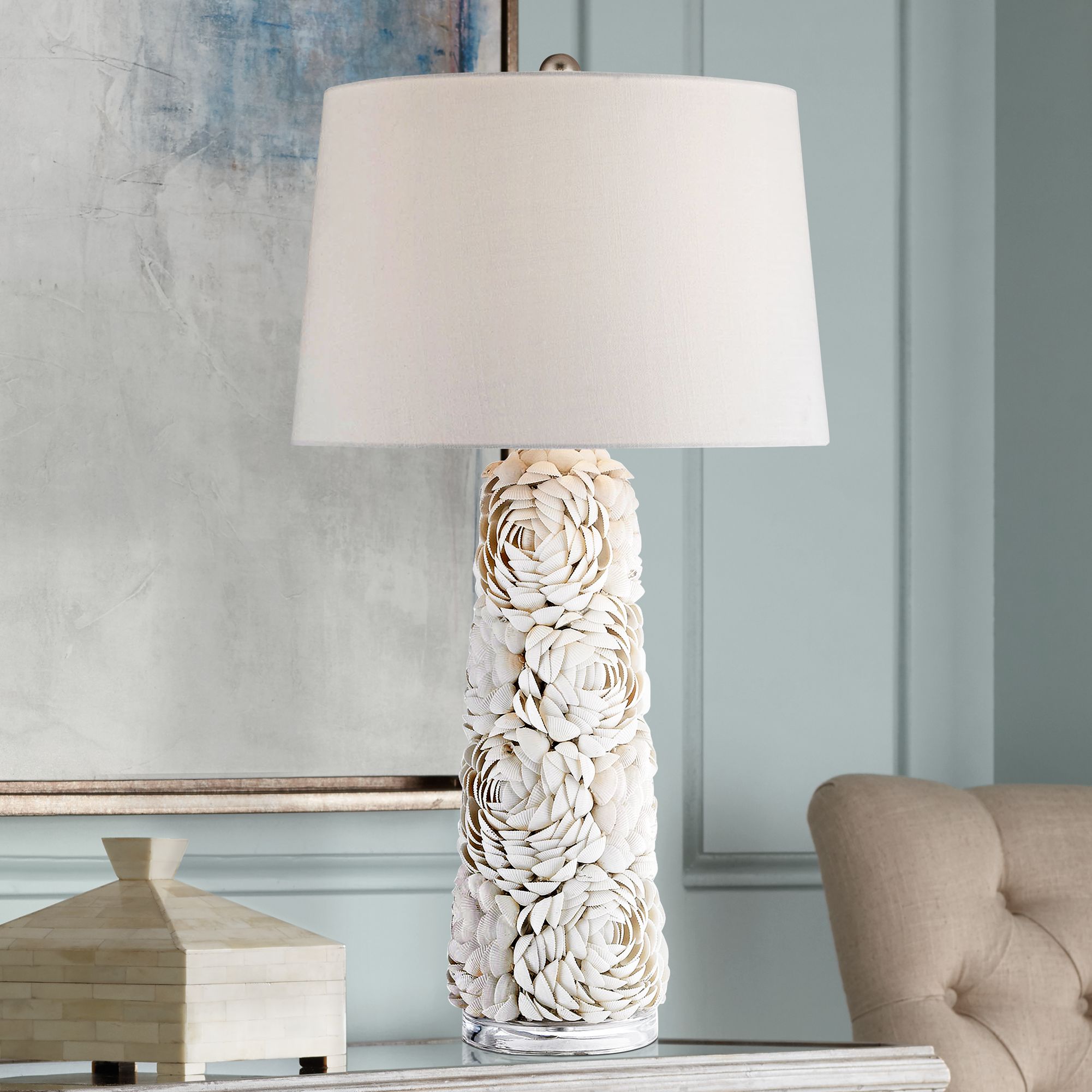 white shell table lamp