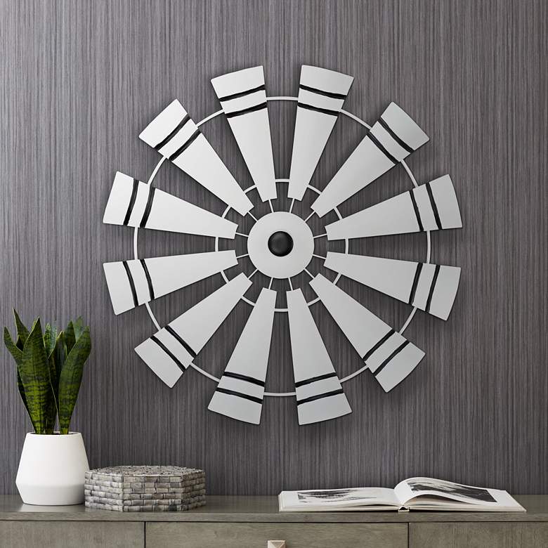 Image 1 Windmill 27 1/2" Round Black and White Metal Wall Art