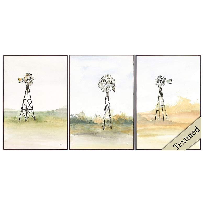 Image 1 Windmill Landscape 21"W x 31"H Non-Glass Framed Art Set of 3