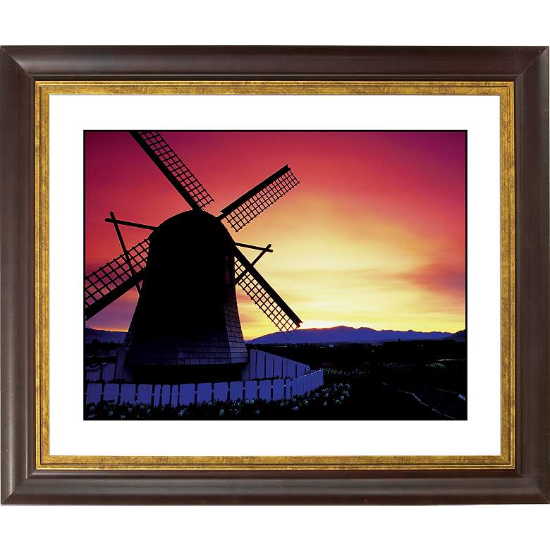 Image 1 Windmill Sunset Gold Bronze Frame Giclee 20 inch Wide Wall Art