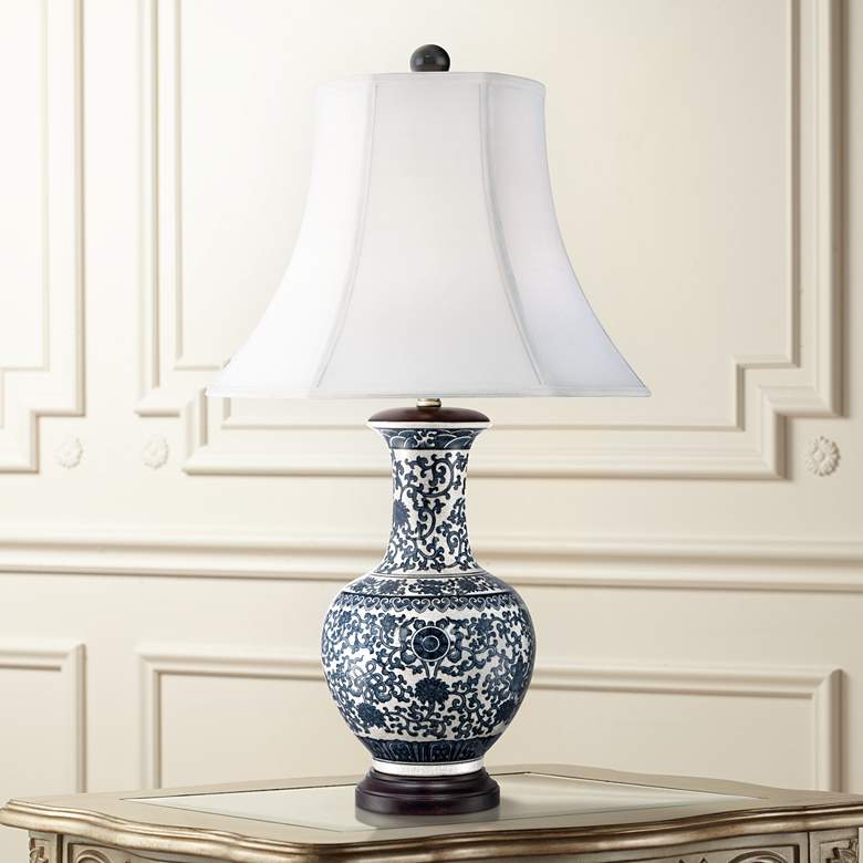Image 1 Windom Long Neck Blue and White Ceramic Table Lamp