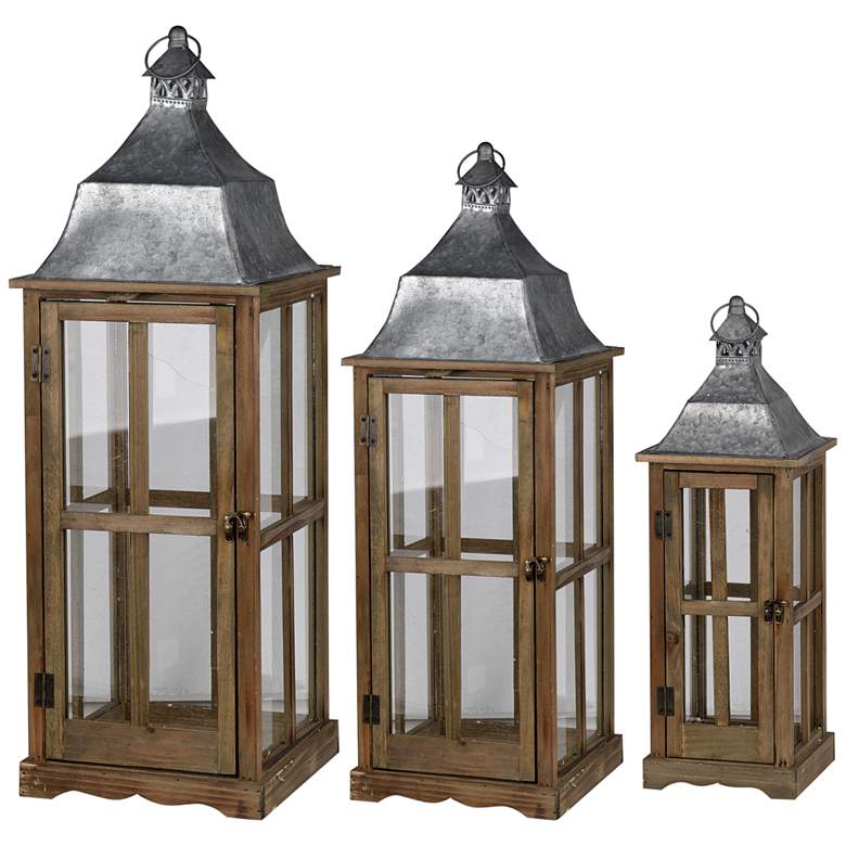 Image 1 Window Scape Brown Wood Lanterns Set of 3