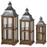 Window Scape Brown Wood Lanterns Set of 3