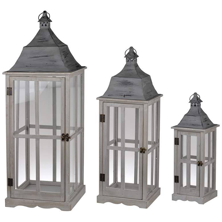 Image 2 Window Scape Gray Wood Lanterns Set of 3