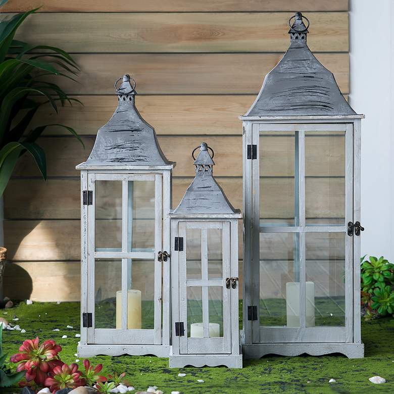 Image 1 Window Scape Gray Wood Lanterns Set of 3