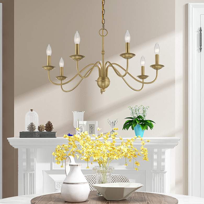 Image 1 Windsor 28" Wide Antique Brass 7-Light Chandelier