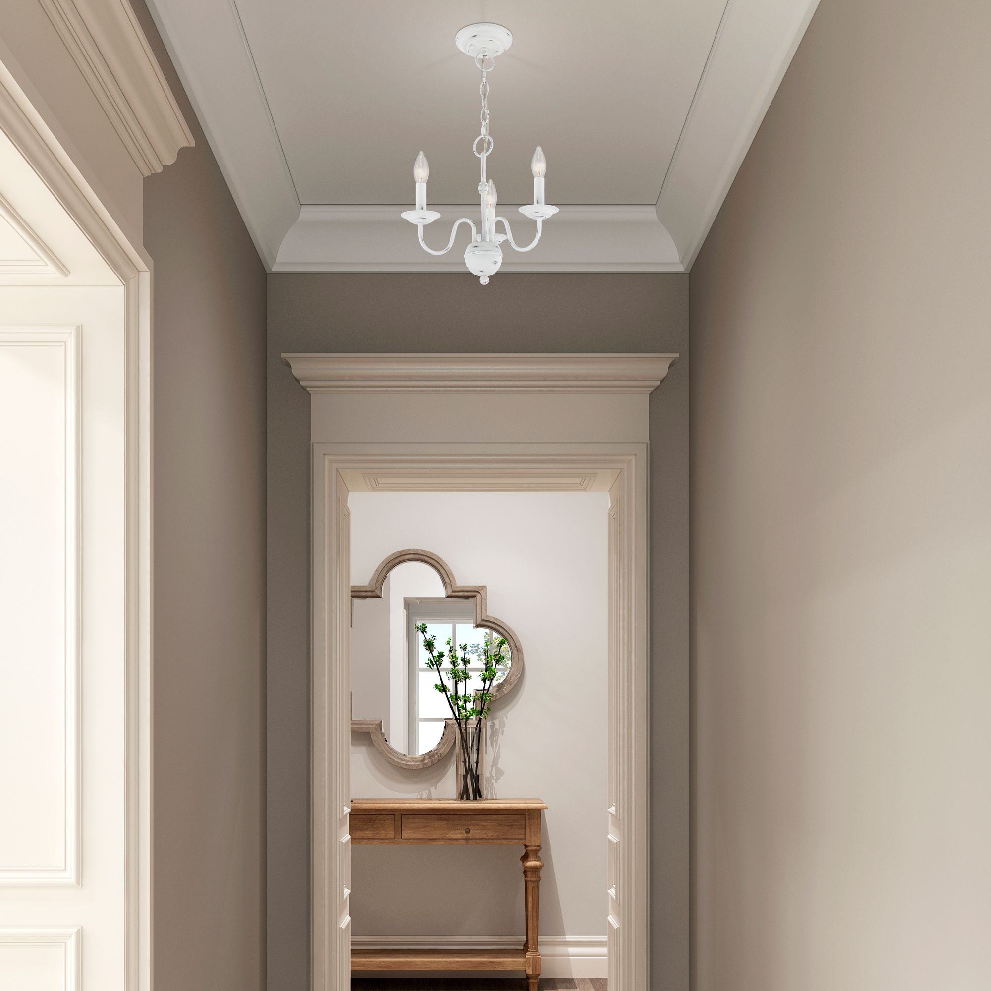 Windsor 3 Light Antique White Mini Chandelier