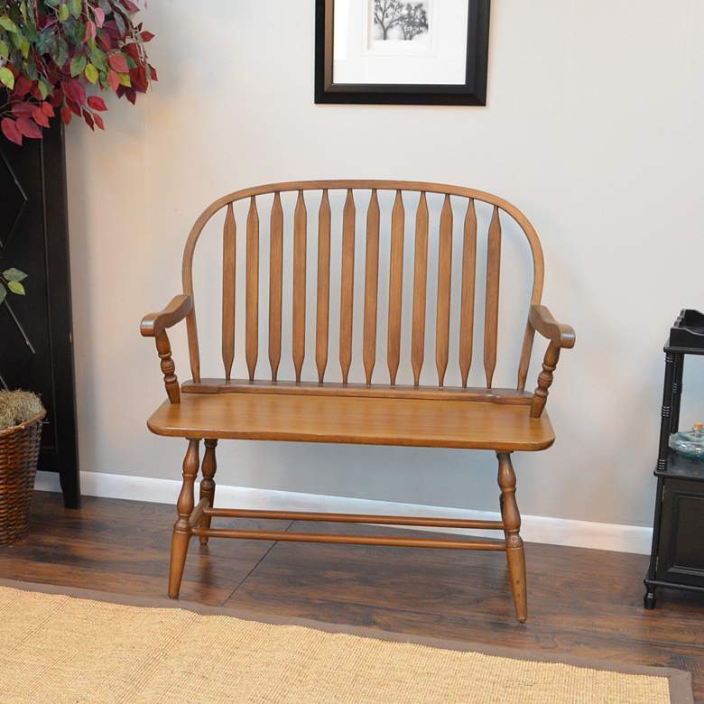 Image 3 Windsor 44" Wide American Oak Wood Windsor Bench more views