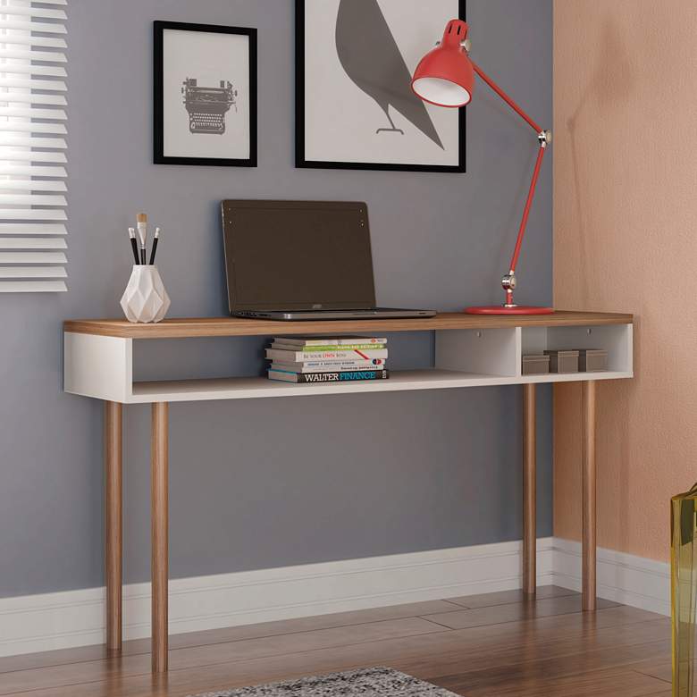 Image 1 Windsor 47 1/4"W Off-White and Natural 2-Shelf Modern Console Table