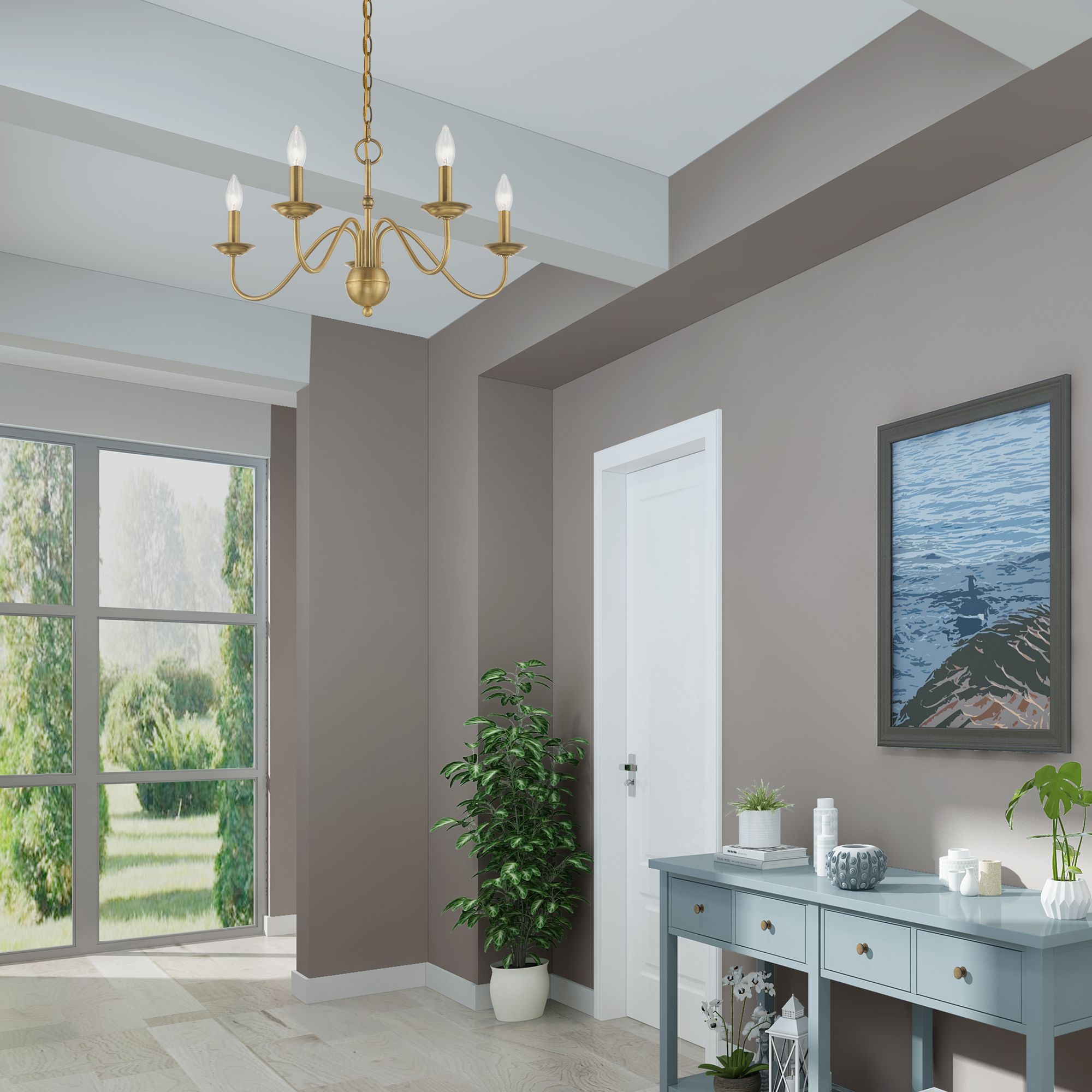 Windsor 5 Light Antique Brass Chandelier