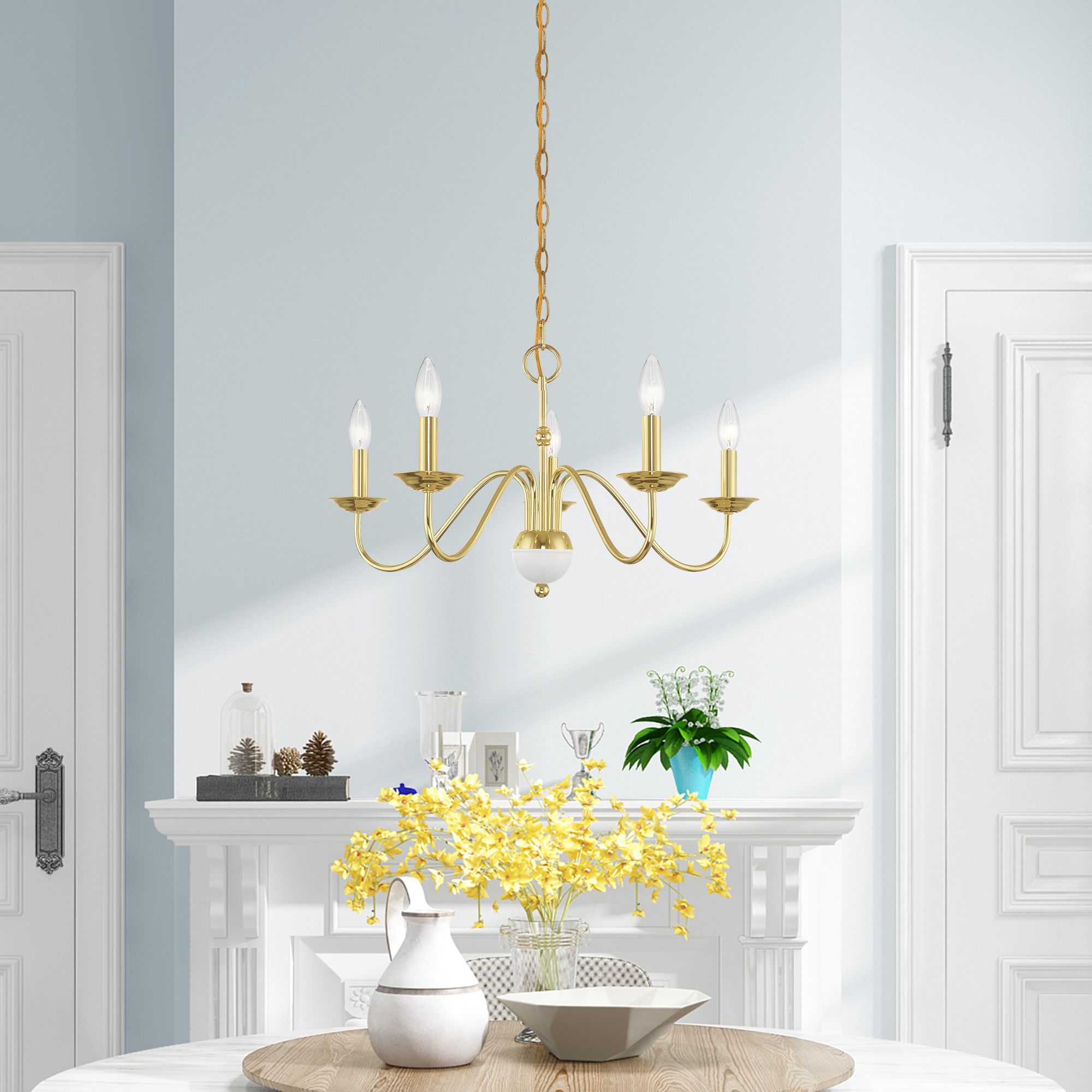 Windsor 5 Light Polished Brass Chandelier in scene