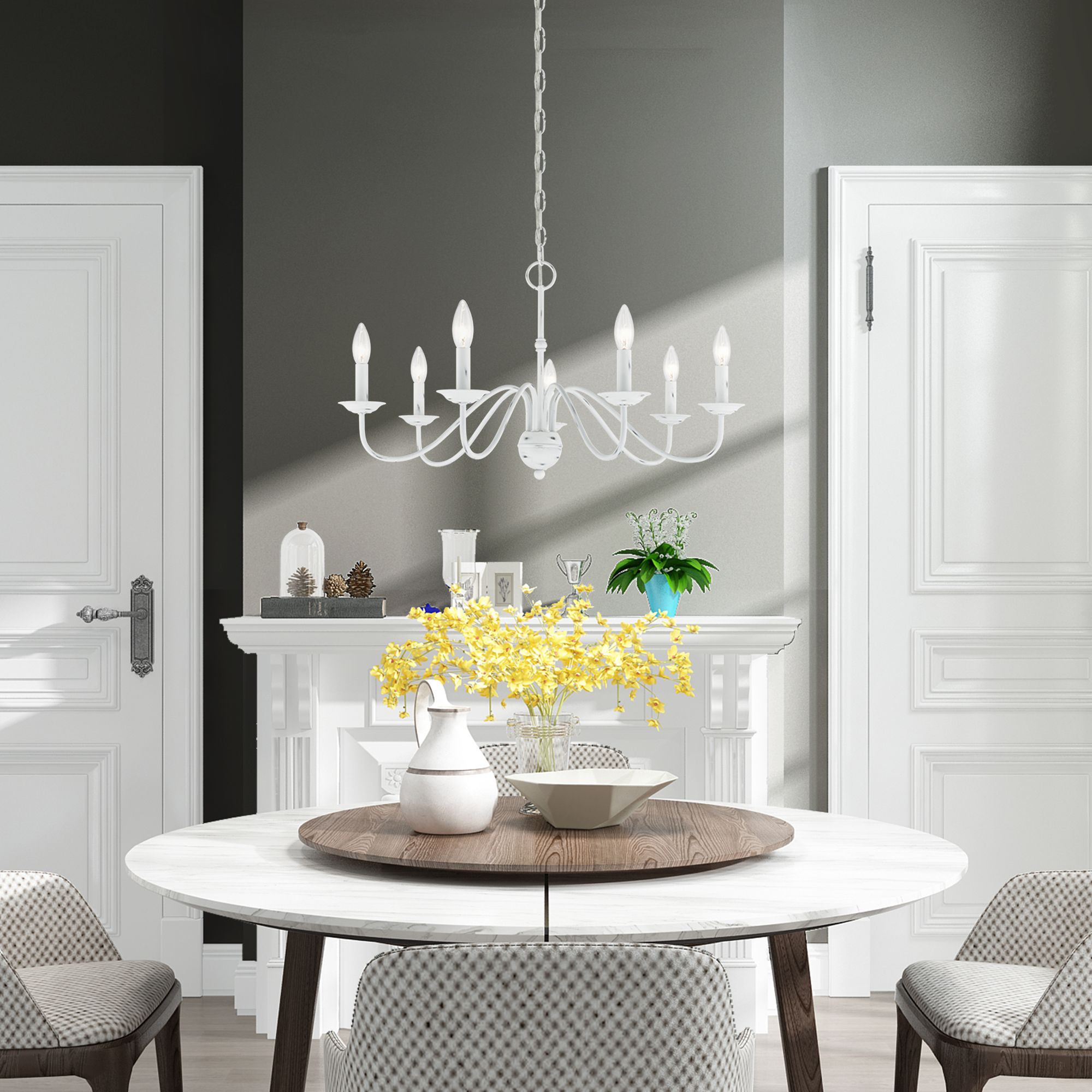 Windsor 7 Light Antique White Chandelier