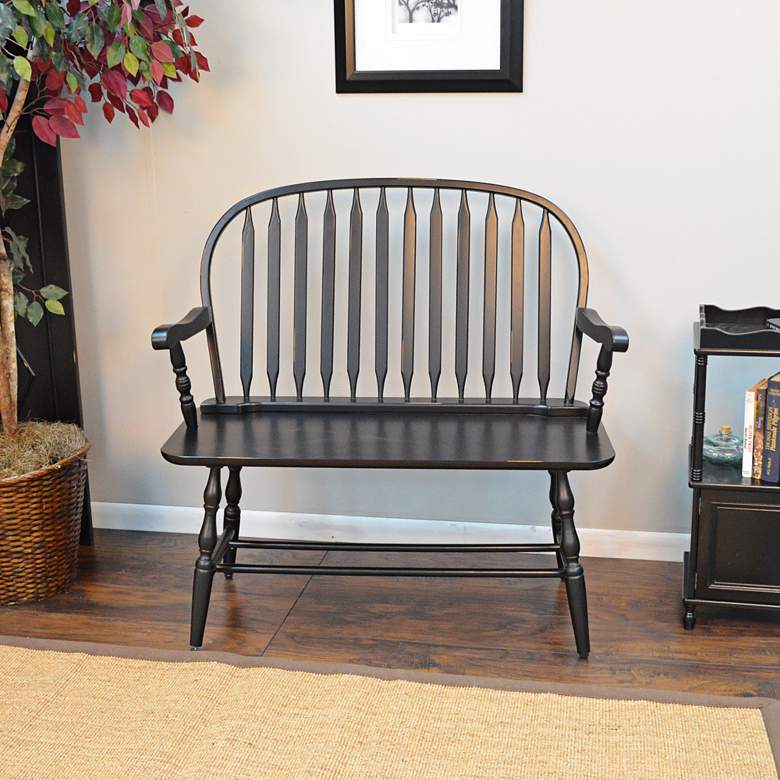 Image 3 Windsor Antique Black Wood Windsor Bench more views