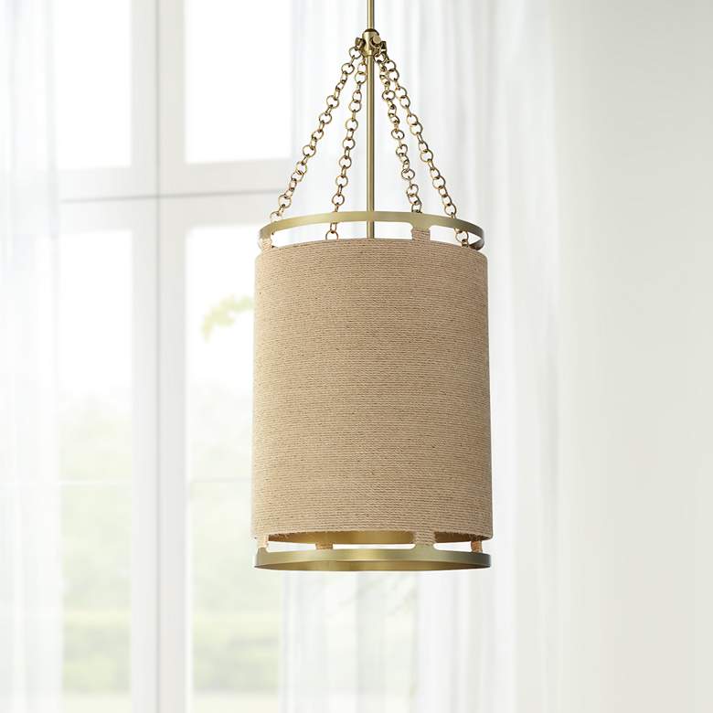 Image 1 Windward Passage 14 1/2" Wide Brass and Natural Rope 4-Light Pendant
