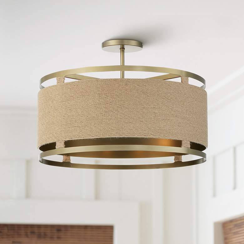 Image 1 Windward Passage 20 1/2 Wide Soft Brass and Natural Rope Ceiling Light