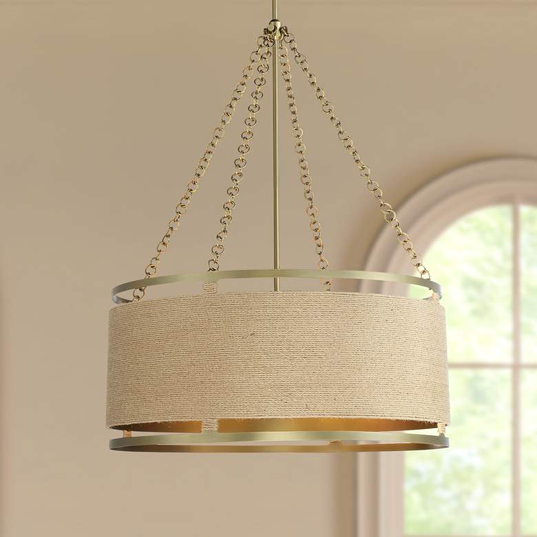 Image 1 Windward Passage 26 1/2" Wide Brass and Natural Rope 6-Light Pendant