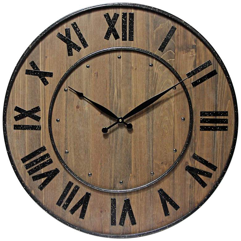 Image 1 Wine Barrel 26 inch Round Woodgrain Wall Clock
