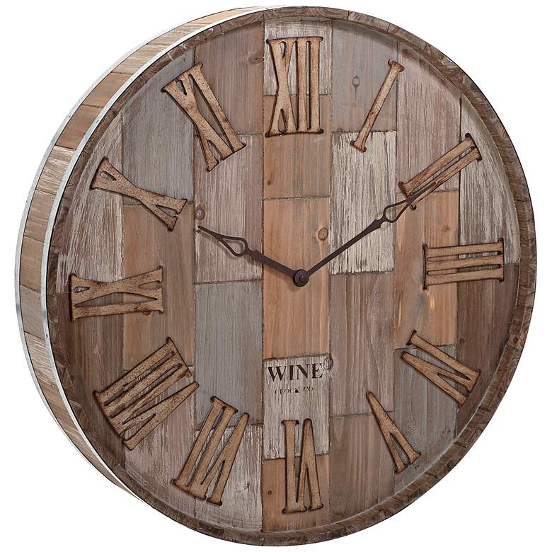 Image 1 Wine Barrel Wood 28 inch Round Wall Clock