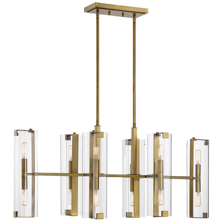 Image 1 Winfield 12-Light Linear Chandelier in Warm Brass