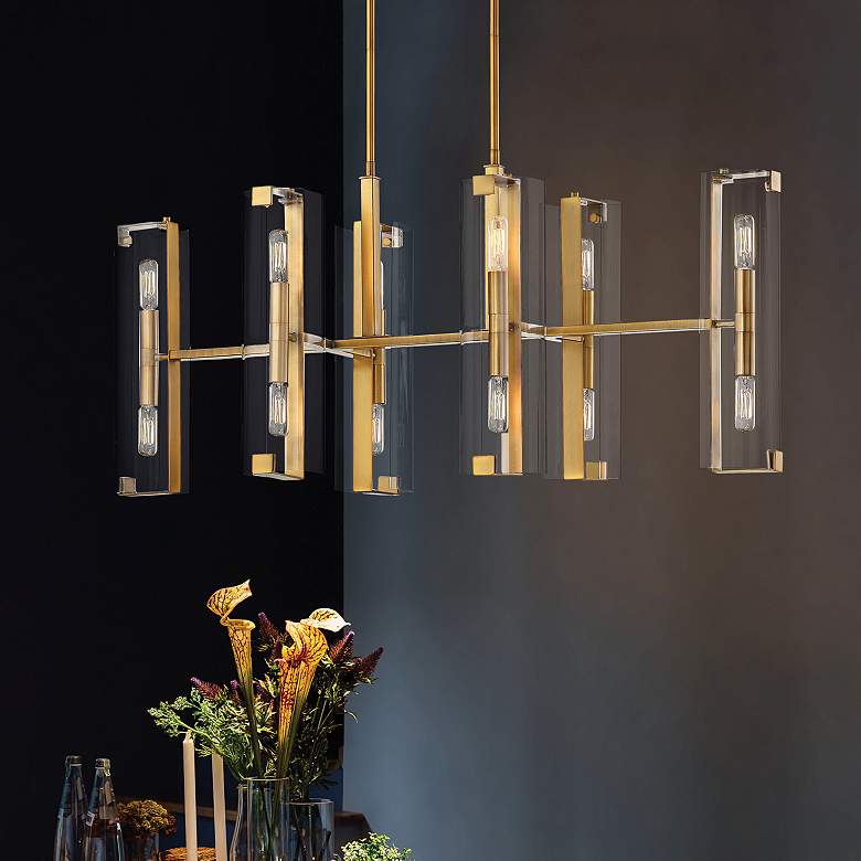 Image 1 Winfield 12-Light Linear Chandelier in Warm Brass
