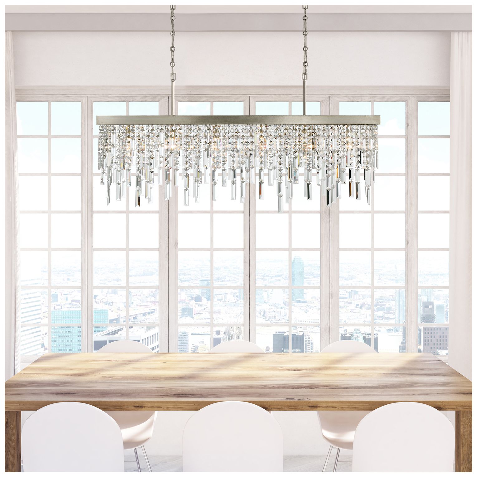 Winfield 49"W Antique Silver and Crystal Linear Chandelier