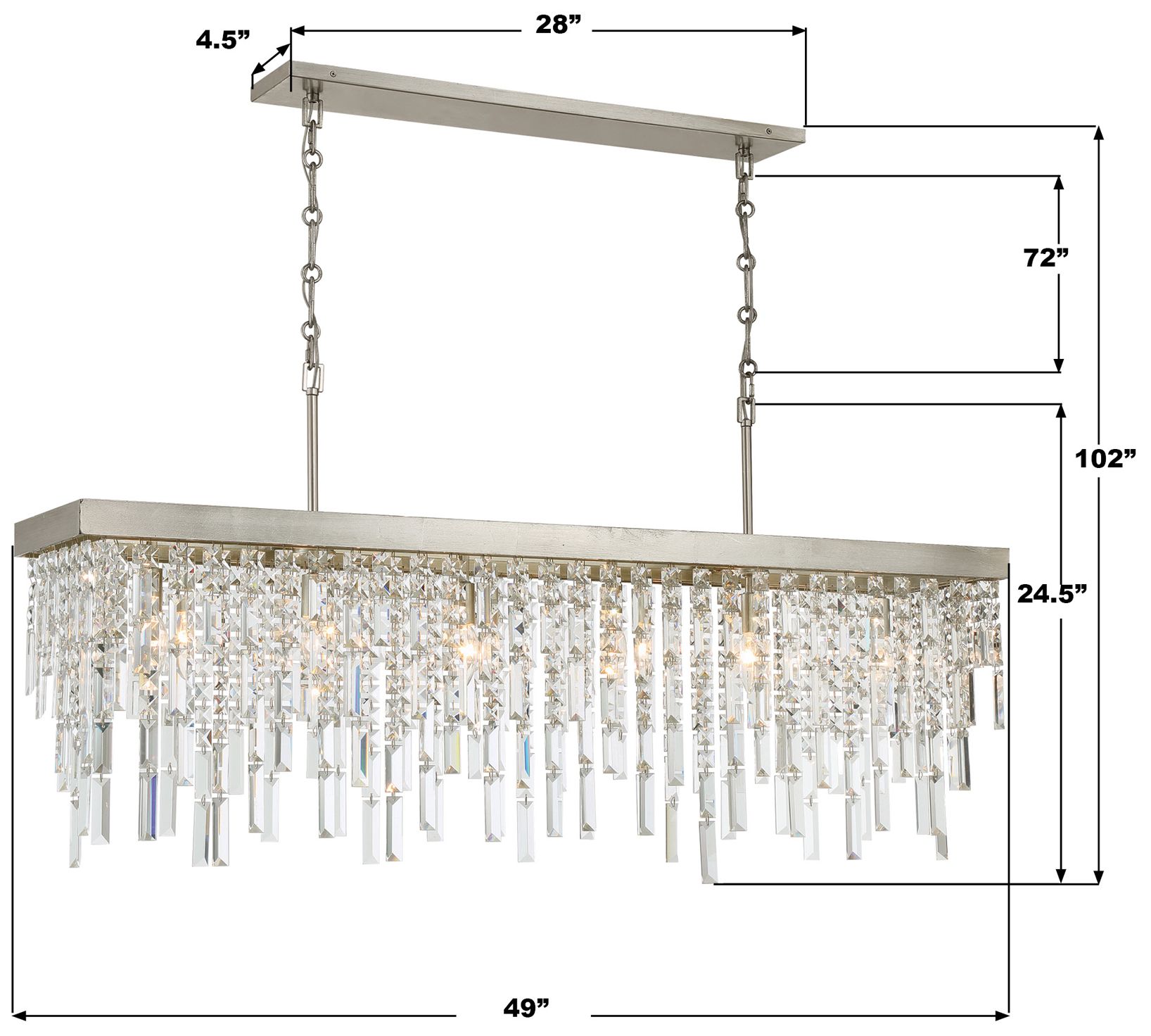 Winfield 49"W Antique Silver and Crystal Linear Chandelier