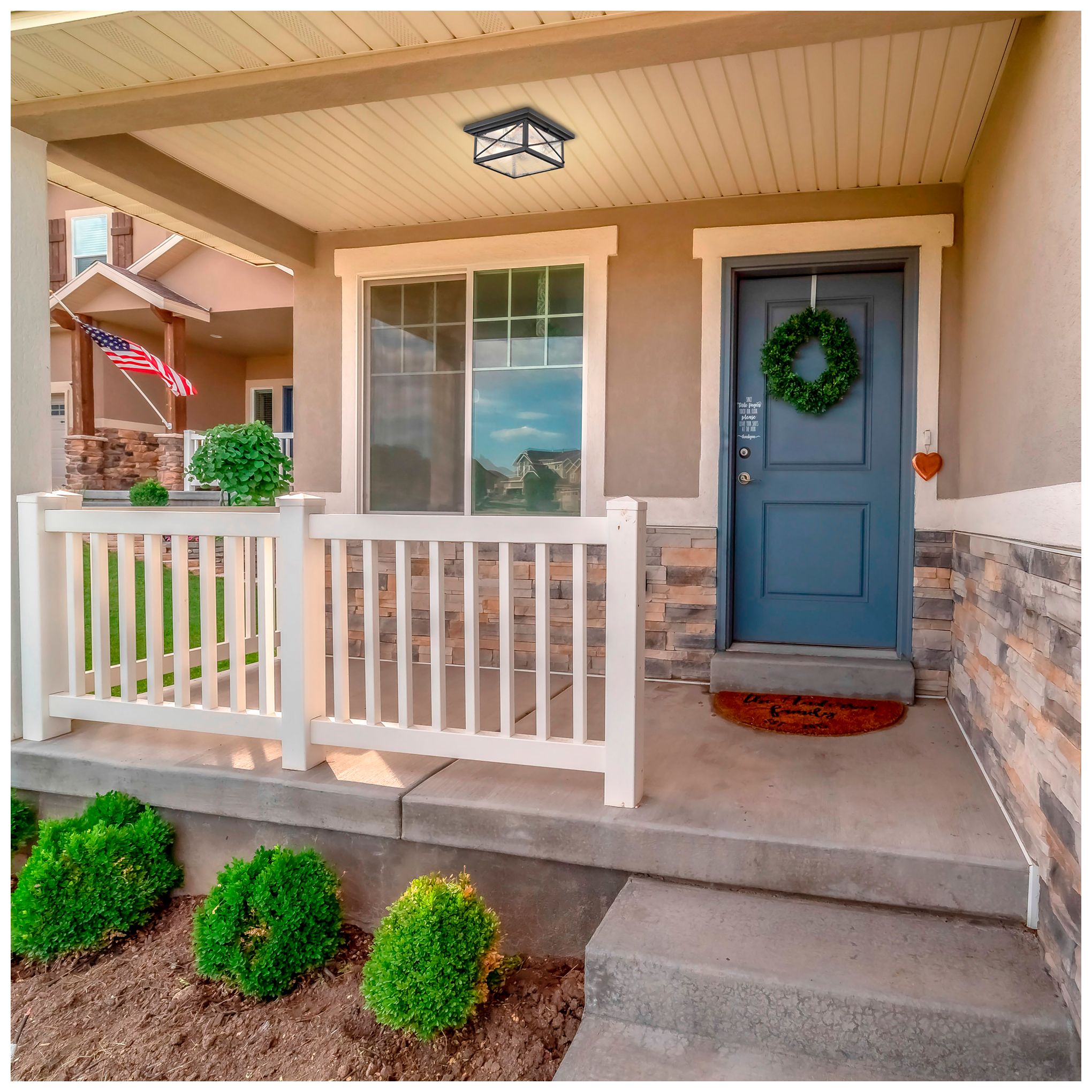 Wingate; 2 light; Outdoor Flush Fixture with Clear Seed Glass