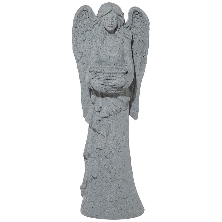 Image 1 Winged Angel 48 inch High Gray Fiberglass Outdoor Garden Statue