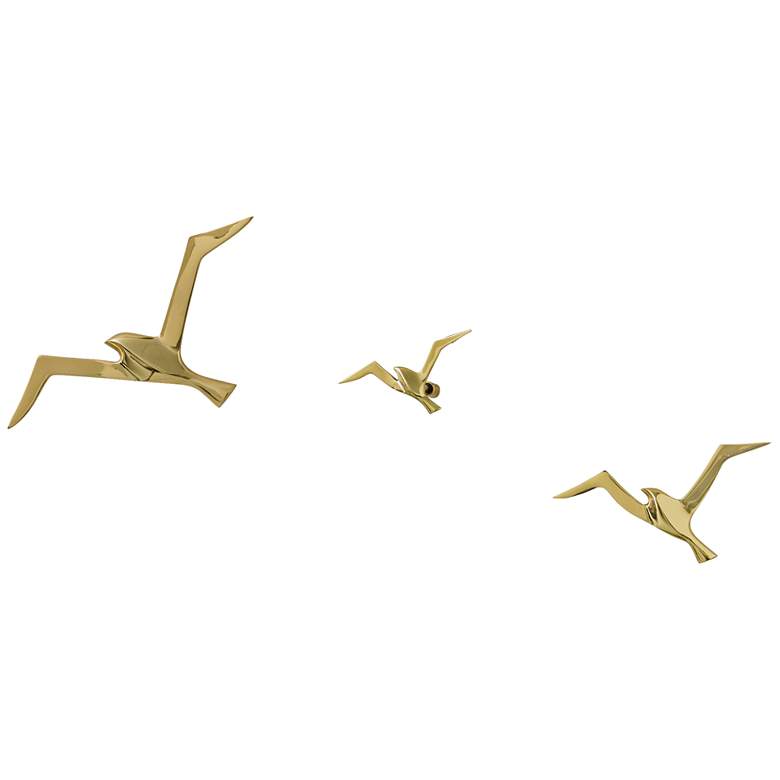 Image 1 Winged Brass Metallic 12 1/2"W 3-Piece Flock Wall Art Set