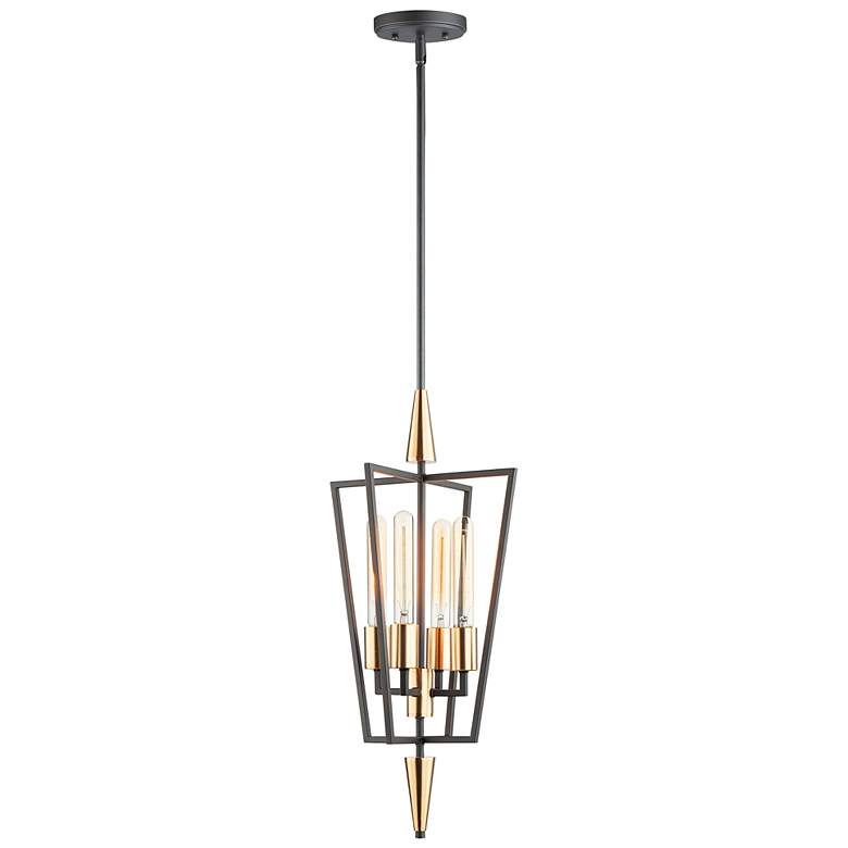 Image 1 Wings 12" Wide Black and Satin Brass 4-Light Mini Pendant