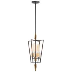 Wings 12" Wide Black and Satin Brass 4-Light Mini Pendant