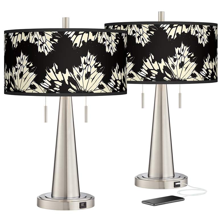 Image 1 Wings Vicki Brushed Nickel USB Table Lamps Set of 2