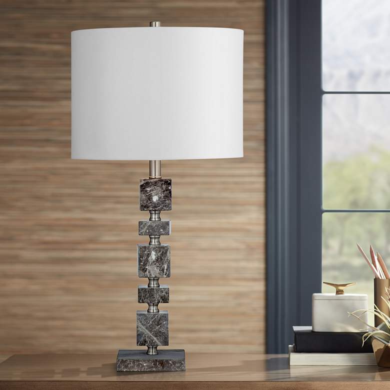 Image 1 Winifield Gray Marble and Brushed Steel Table Lamp