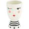 Winking Girl Face 7 1/4" High White and Black Decorative Vase
