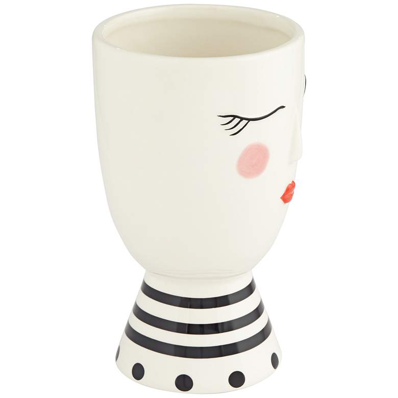 Winking Girl Face 7 1/4&quot; High White and Black Decorative Vase more views