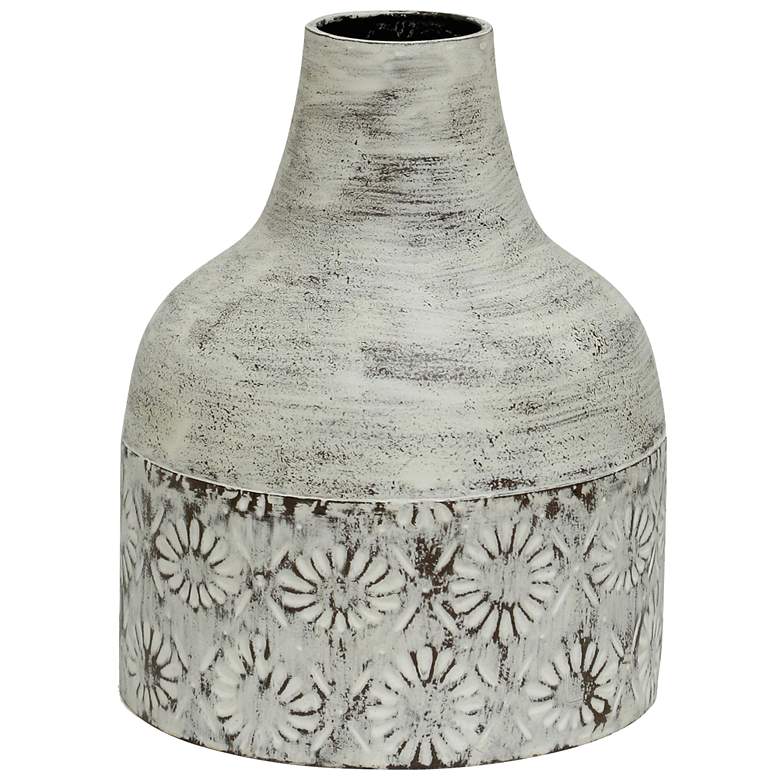 Winnifield - 10&quot; Decorative Floral Cylinder Metal Vase - White Washed
