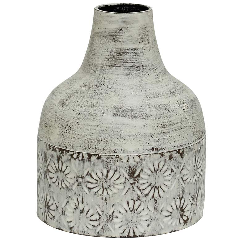 Image 1 Winnifield - 10" Decorative Floral Cylinder Metal Vase - White Washed