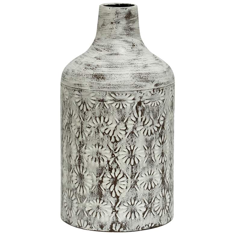 Image 1 Winnifield - 14 inch Decorative Floral Cylinder Metal Vase - White Washed