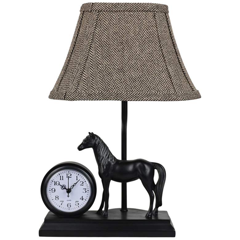 Image 1 Winning Time 14 1/2" High Horse Table Lamp with Clock