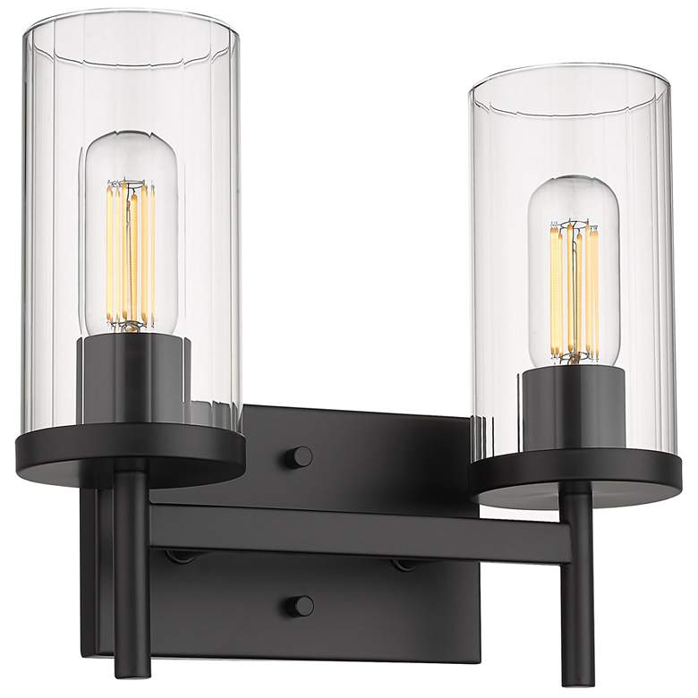 Image 1 Winslett 13" Wide Matte Black 2-Light Bath Light with Ribbed Clear Gla