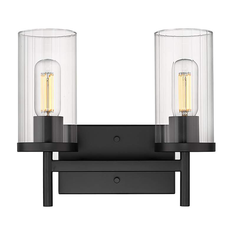Image 2 Winslett 13" Wide Matte Black 2-Light Bath Light with Ribbed Clear Gla more views