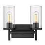 2_Winslett 13" Wide Matte Black 2-Light Bath Light with Ribbed Clear Gla more views