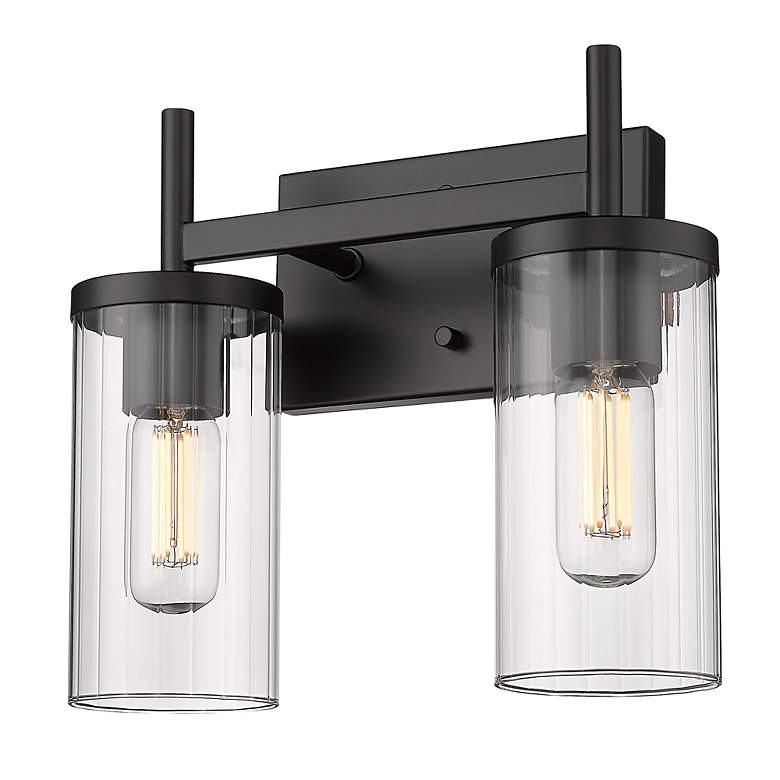 Image 3 Winslett 13" Wide Matte Black 2-Light Bath Light with Ribbed Clear Gla more views